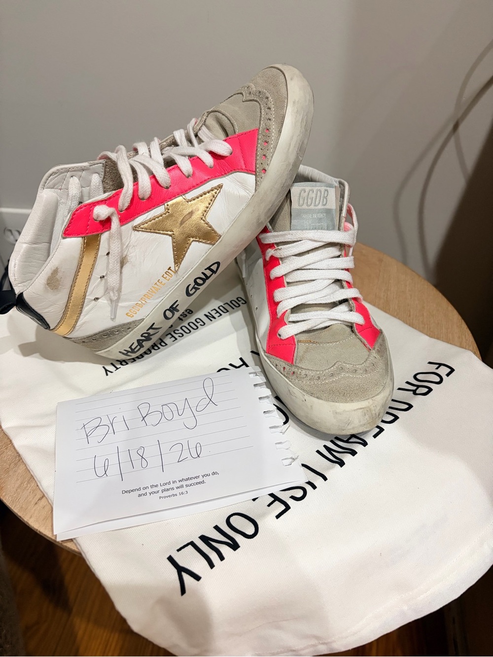 Golden Goose Kids High-Top Sneakers in White, Pink & Gold Star